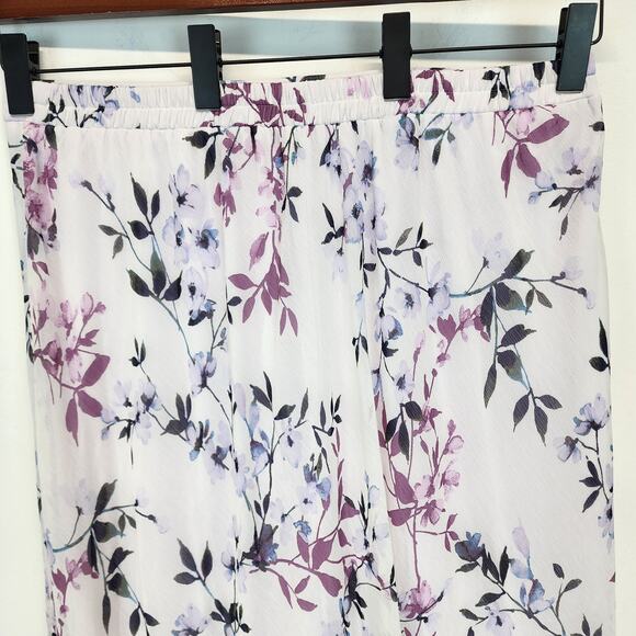 Roz & Ali Lavender Floral Maxi Skirt Size XL Crepe Chiffon Lined Flowy Cottage - Picture 7 of 11